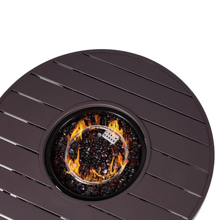FastFurnishings 50,000 BTU Brown Wicker Round LP Gas Propane Fire Pit w/ Faux Wood Tabletop and Cover