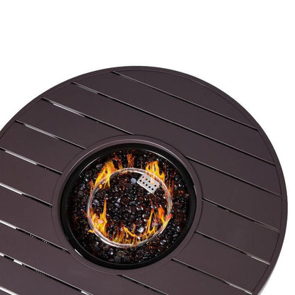 FastFurnishings 50,000 BTU Brown Wicker Round LP Gas Propane Fire Pit w/ Faux Wood Tabletop and Cover