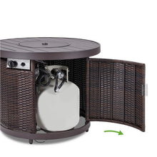 FastFurnishings 50,000 BTU Brown Wicker Round LP Gas Propane Fire Pit w/ Faux Wood Tabletop and Cover