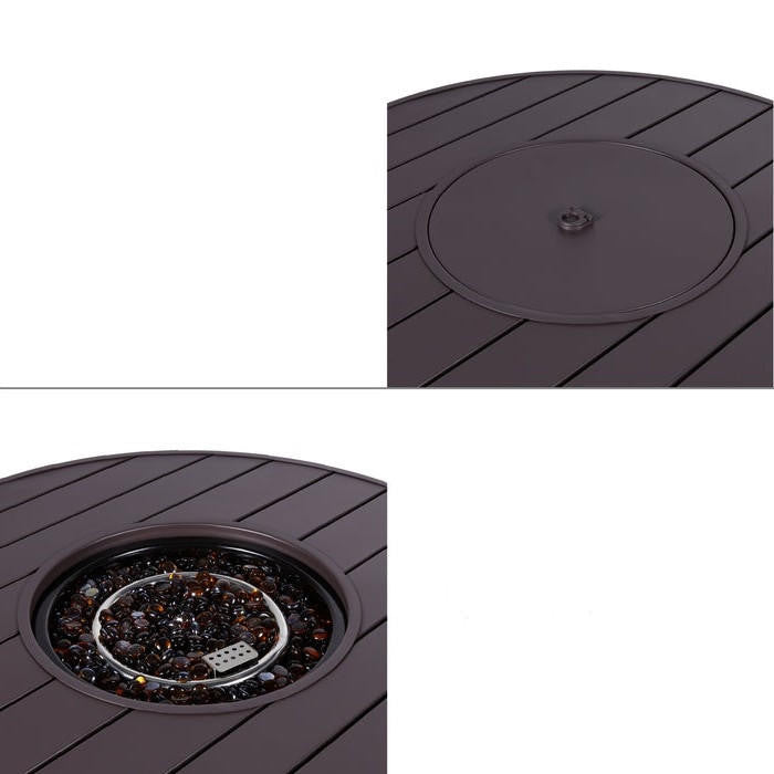 FastFurnishings 50,000 BTU Brown Wicker Round LP Gas Propane Fire Pit w/ Faux Wood Tabletop and Cover