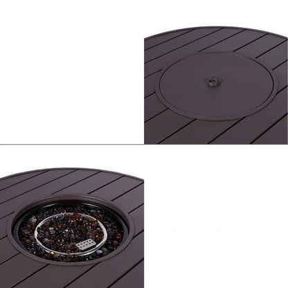 FastFurnishings 50,000 BTU Brown Wicker Round LP Gas Propane Fire Pit w/ Faux Wood Tabletop and Cover