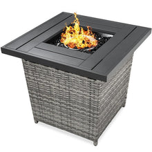 FastFurnishings 50,000 BTU Grey Wicker LP Gas Propane Fire Pit w/ Faux Wood Tabletop and Cover