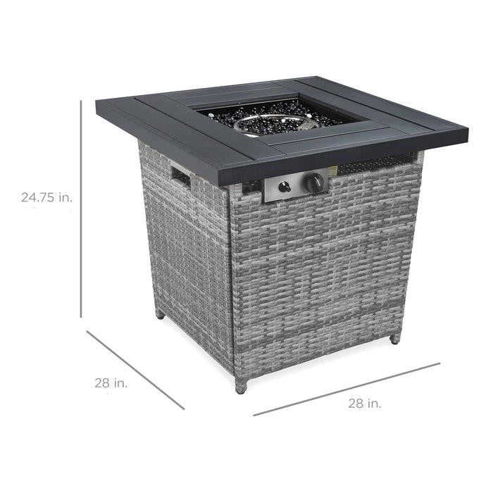 FastFurnishings 50,000 BTU Grey Wicker LP Gas Propane Fire Pit w/ Faux Wood Tabletop and Cover