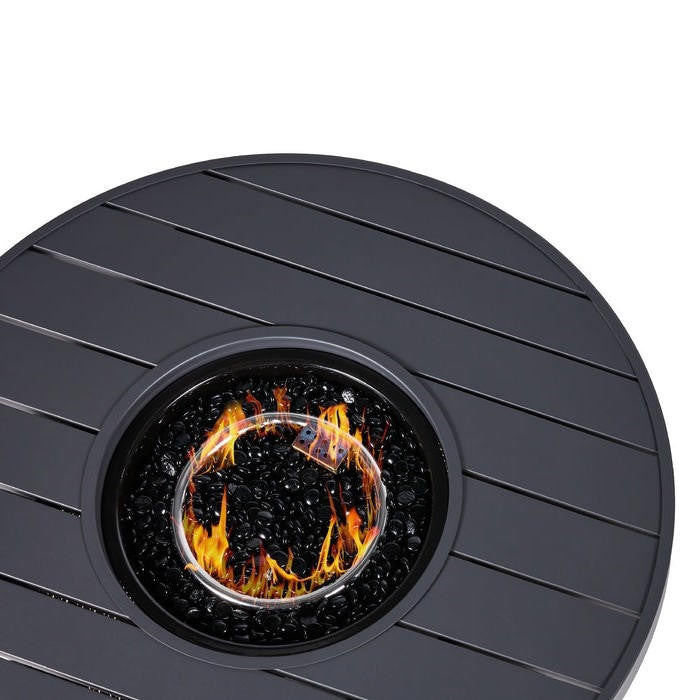 FastFurnishings 50,000 BTU Grey Wicker Round LP Gas Propane Fire Pit w/ Faux Wood Tabletop and Cover