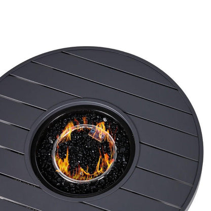 FastFurnishings 50,000 BTU Grey Wicker Round LP Gas Propane Fire Pit w/ Faux Wood Tabletop and Cover