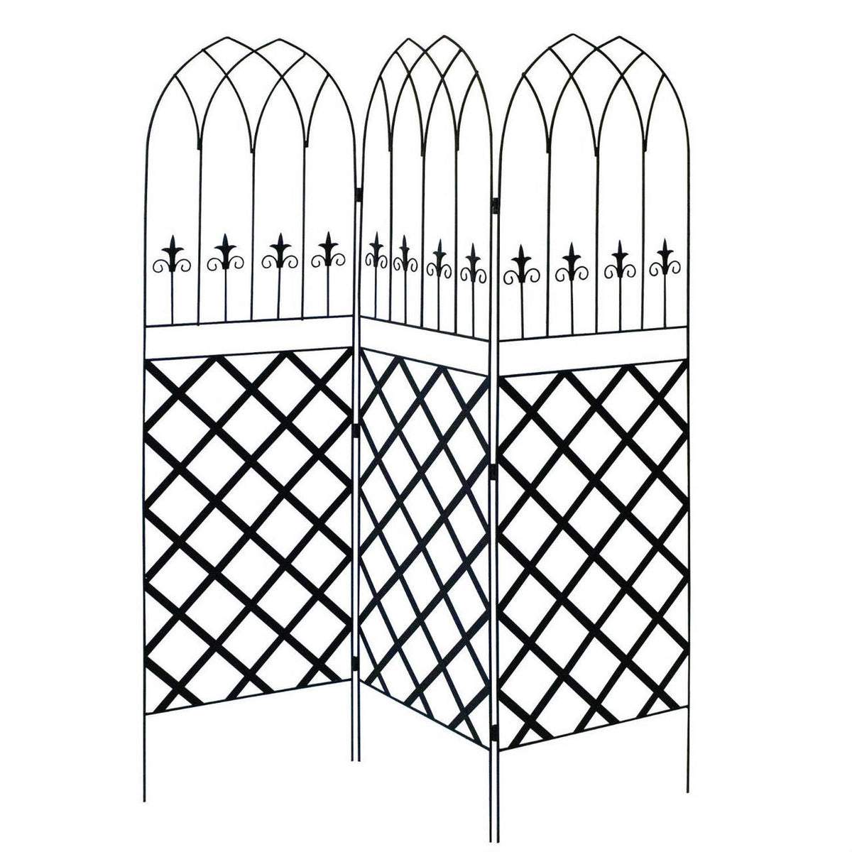 FastFurnishings 6-Ft High 3-Panel Black Metal Lattice Screen Garden Trellis