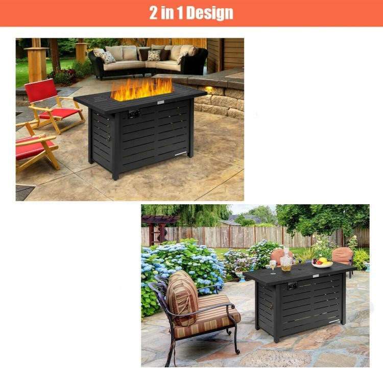 FastFurnishings 60,000 BTU Brown Rectangular Portable LP Gas Propane Fire Pit Table