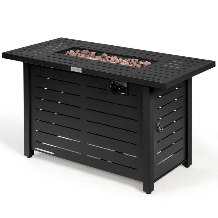 FastFurnishings 60,000 BTU Brown Rectangular Portable LP Gas Propane Fire Pit Table