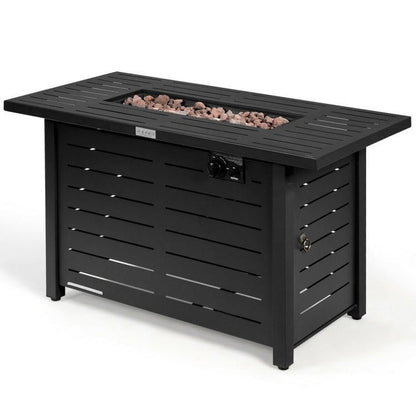FastFurnishings 60,000 BTU Brown Rectangular Portable LP Gas Propane Fire Pit Table