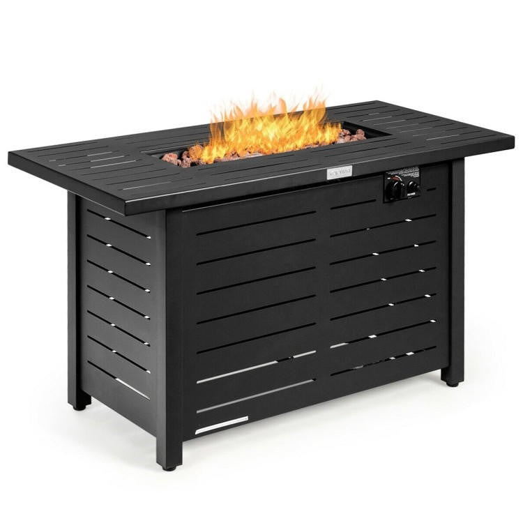 FastFurnishings 60,000 BTU Brown Rectangular Portable LP Gas Propane Fire Pit Table