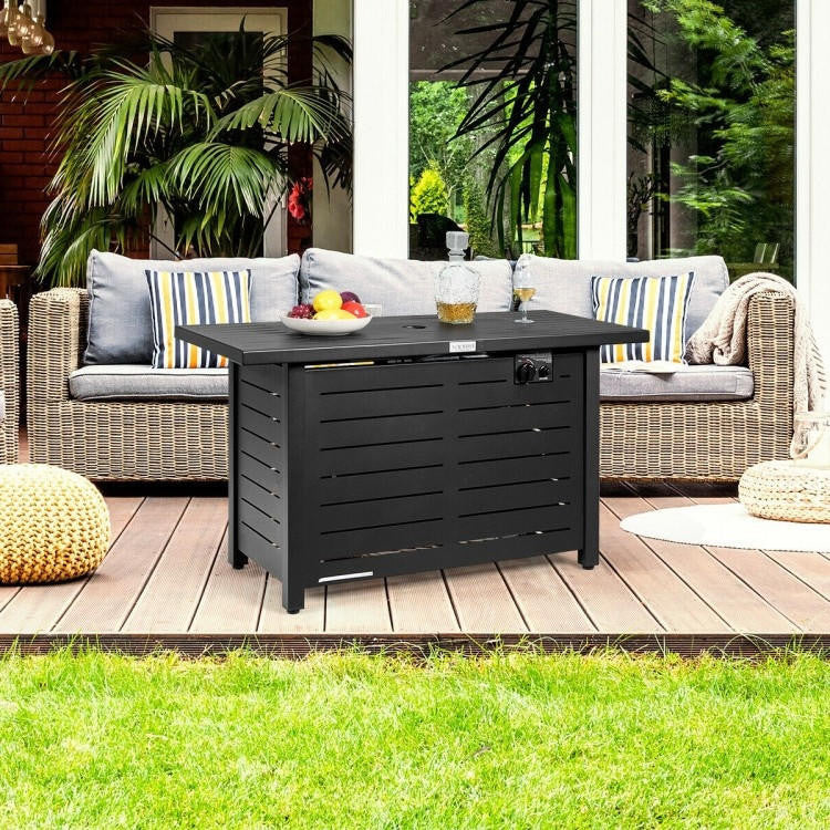 FastFurnishings 60,000 BTU Brown Rectangular Portable LP Gas Propane Fire Pit Table
