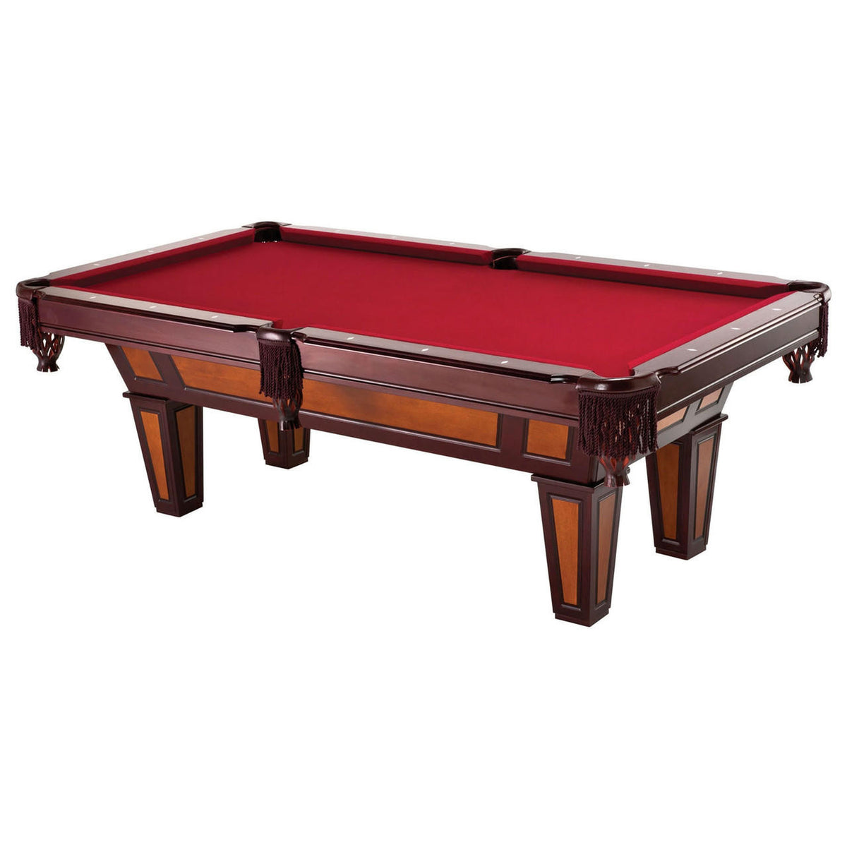 FastFurnishings 7 Ft Pool Table with Red Burgundy Wool Top and Fringe Drop Pockets