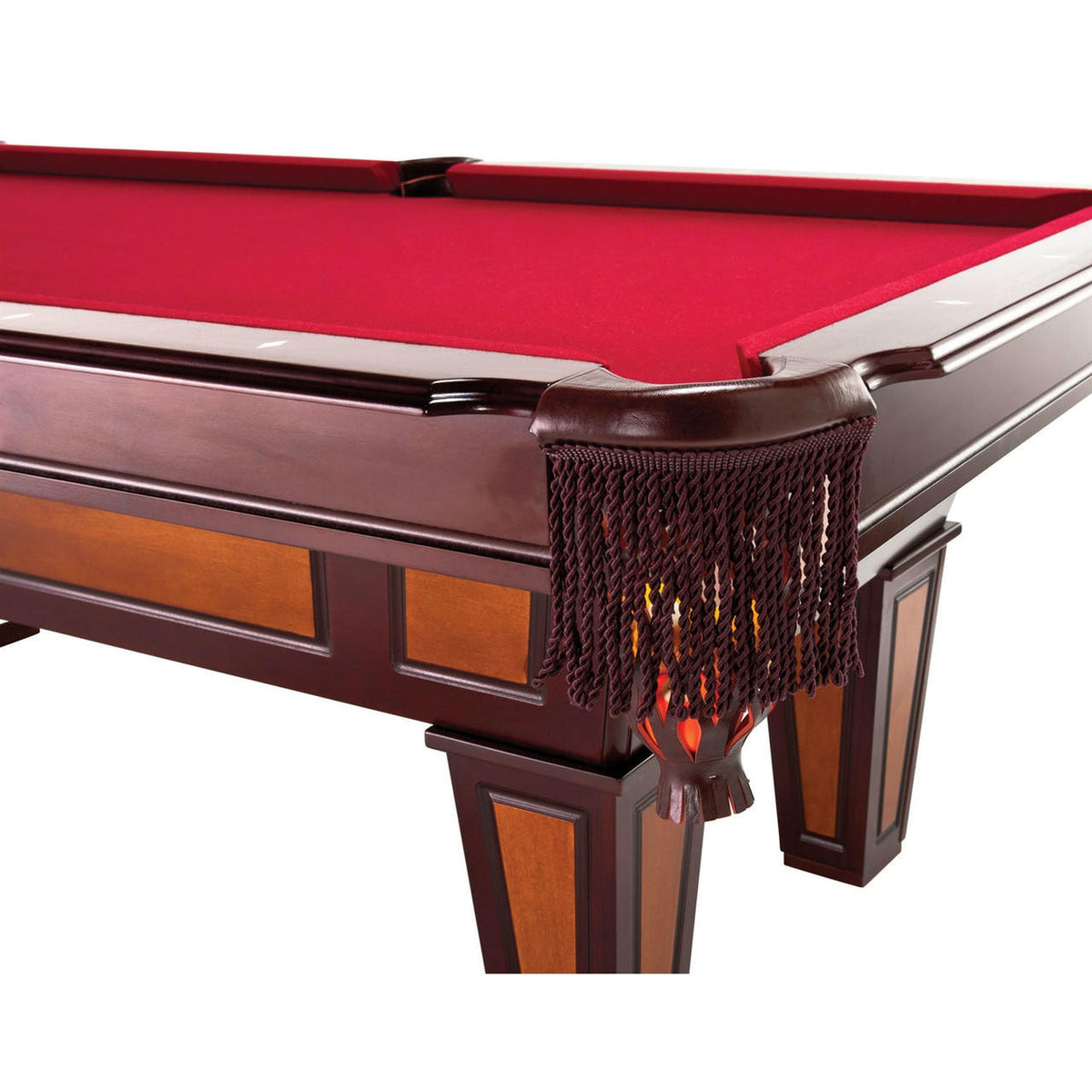 FastFurnishings 7 Ft Pool Table with Red Burgundy Wool Top and Fringe Drop Pockets