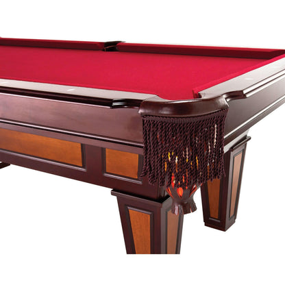 FastFurnishings 7 Ft Pool Table with Red Burgundy Wool Top and Fringe Drop Pockets