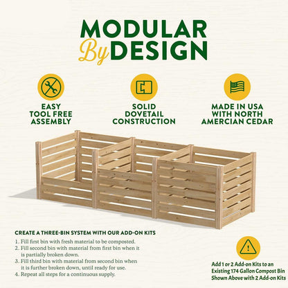 FastFurnishings Add on Kit for 174 Gallon Cedar Wood Compost Bin - Made in the USA