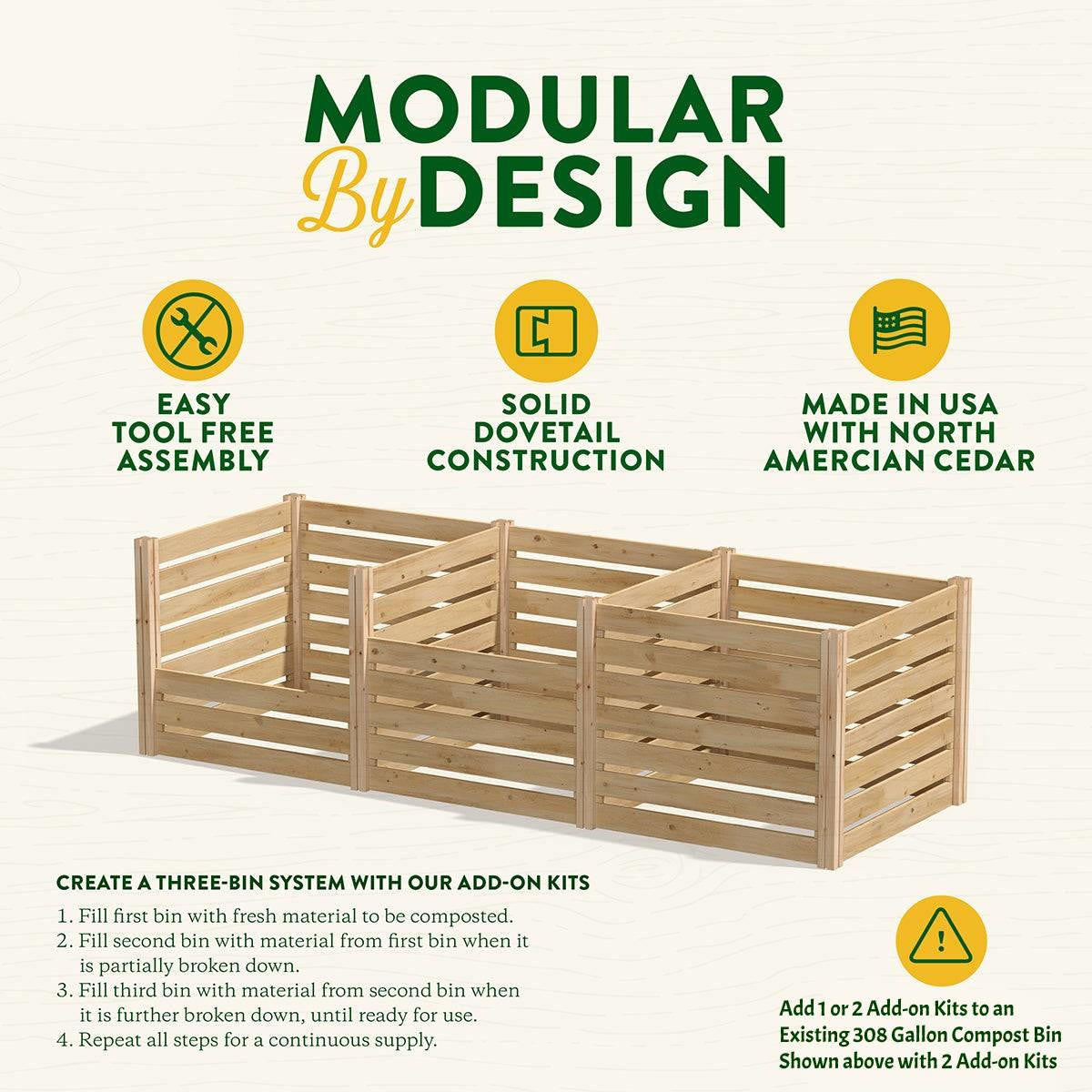 FastFurnishings Add on Kit for 308 Gallon Cedar Wood Compost Bin - Made in the USA