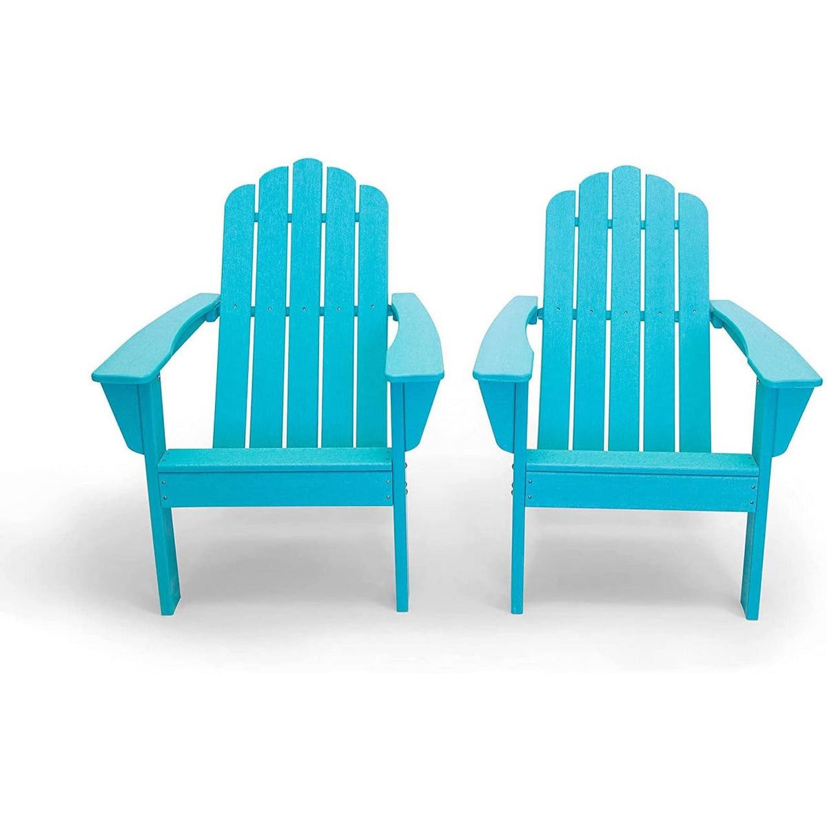FastFurnishings All Weather Recycled Blue Poly Plastic Outdoor Patio Adirondack Chairs - Set of 2