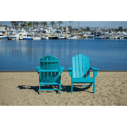 FastFurnishings All Weather Recycled Blue Poly Plastic Outdoor Patio Adirondack Chairs - Set of 2