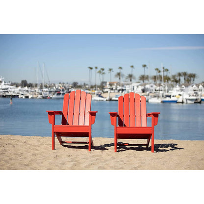 FastFurnishings All Weather Recycled Red Poly Plastic Outdoor Patio Adirondack Chairs - Set of 2