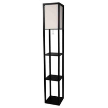 FastFurnishings Black 3-Shelf  Modern Floor Lamp with Beige Linen Shade