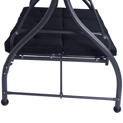 FastFurnishings Black Adjustable 3 Seat Cushioned Porch Patio Canopy Swing Chair