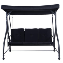 FastFurnishings Black Adjustable 3 Seat Cushioned Porch Patio Canopy Swing Chair