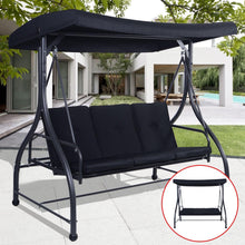 FastFurnishings Black Adjustable 3 Seat Cushioned Porch Patio Canopy Swing Chair