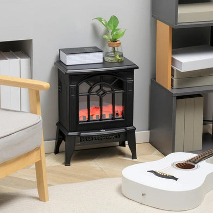 FastFurnishings Black Electric Fireplace Heater with Realistic Log Flame LED