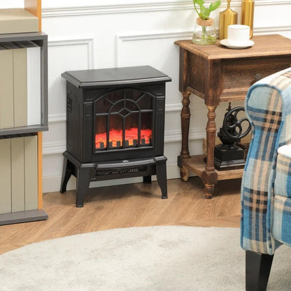 FastFurnishings Black Electric Fireplace Heater with Realistic Log Flame LED