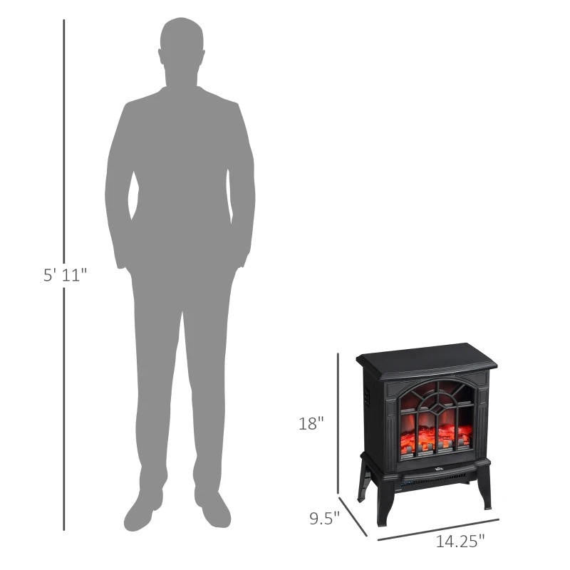 FastFurnishings Black Electric Fireplace Heater with Realistic Log Flame LED