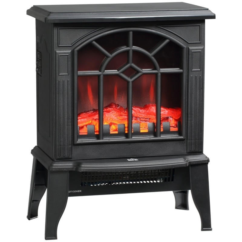 FastFurnishings Black Electric Fireplace Heater with Realistic Log Flame LED