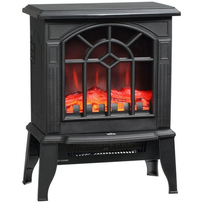 FastFurnishings Black Electric Fireplace Heater with Realistic Log Flame LED