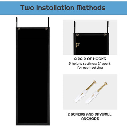 FastFurnishings Black Full Length Bedroom Mirror with Over the Door or Wall Mounted Design