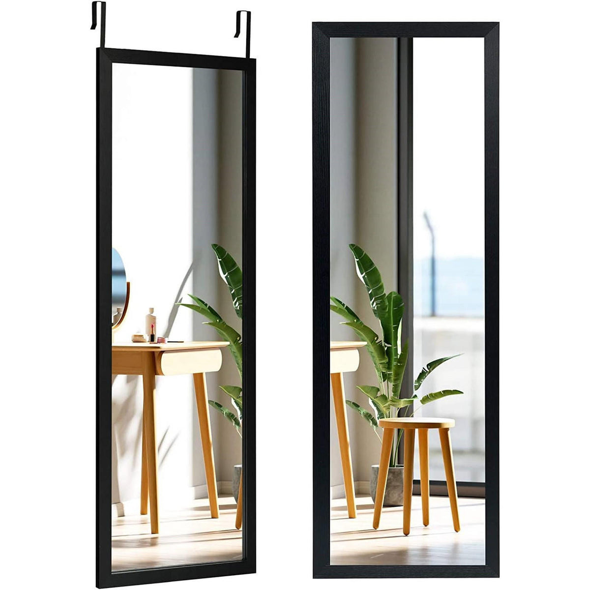 FastFurnishings Black Full Length Bedroom Mirror with Over the Door or Wall Mounted Design