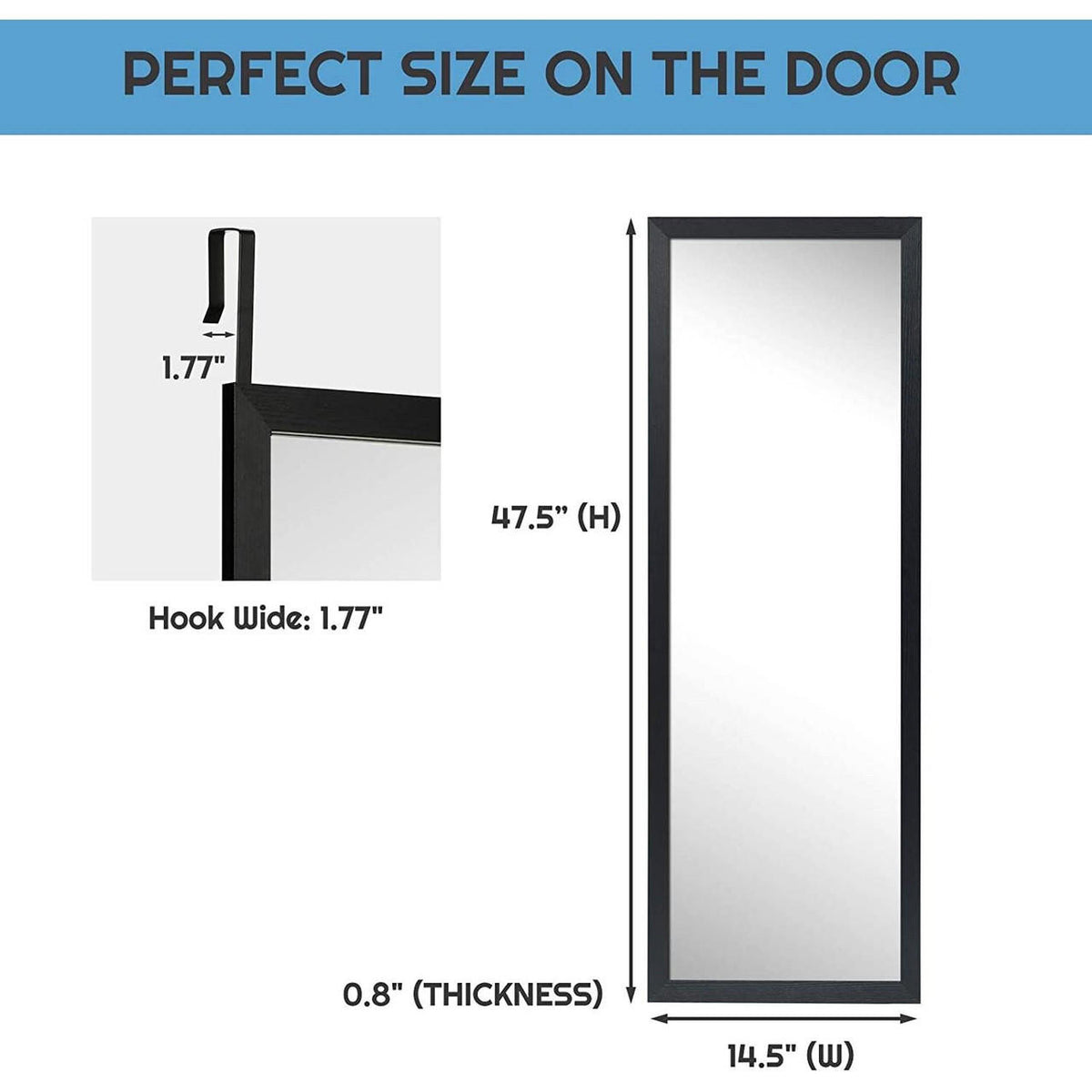 FastFurnishings Black Full Length Bedroom Mirror with Over the Door or Wall Mounted Design