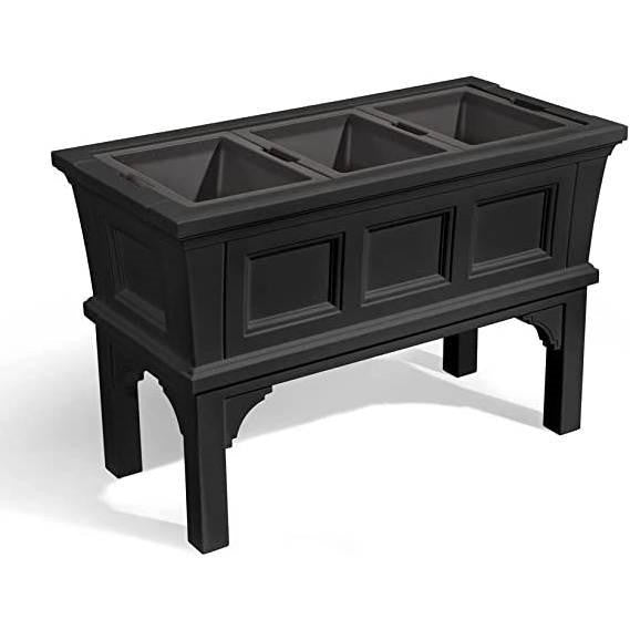 FastFurnishings Black Rectangular Raised Garden Bed Planter Box with Removeable Trays