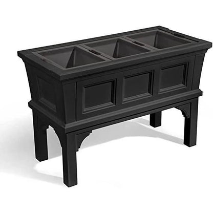 FastFurnishings Black Rectangular Raised Garden Bed Planter Box with Removeable Trays