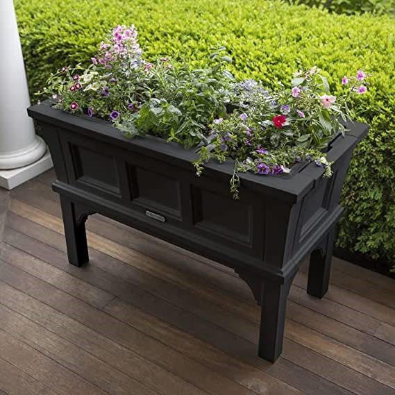 FastFurnishings Black Rectangular Raised Garden Bed Planter Box with Removeable Trays
