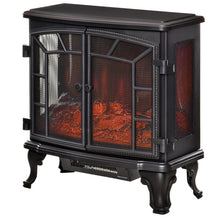 FastFurnishings Black Remote Controlled Electric Fireplace Heater Realistic LED Flames and Logs