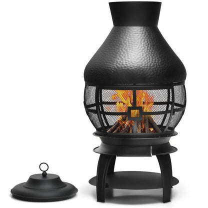 FastFurnishings Black Rustic Iron Wood Burning Chiminea Fire Pit