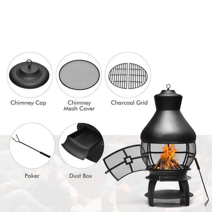 FastFurnishings Black Rustic Iron Wood Burning Chiminea Fire Pit