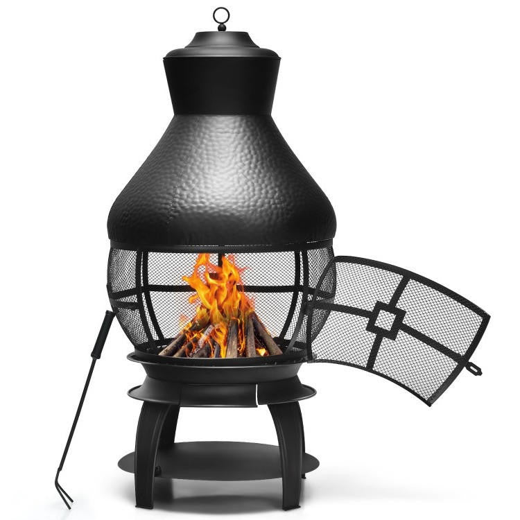FastFurnishings Black Rustic Iron Wood Burning Chiminea Fire Pit