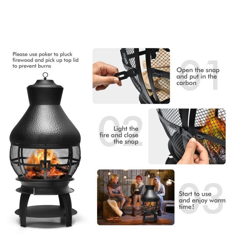FastFurnishings Black Rustic Iron Wood Burning Chiminea Fire Pit