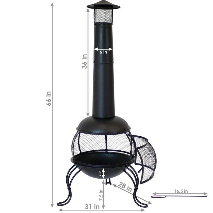 FastFurnishings Black Steel Chimenea Wood Burning Fire Pit