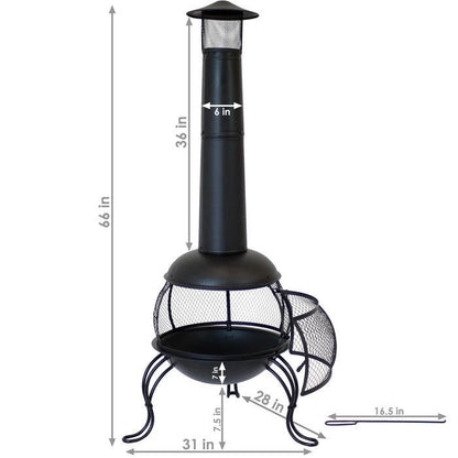 FastFurnishings Black Steel Chimenea Wood Burning Fire Pit