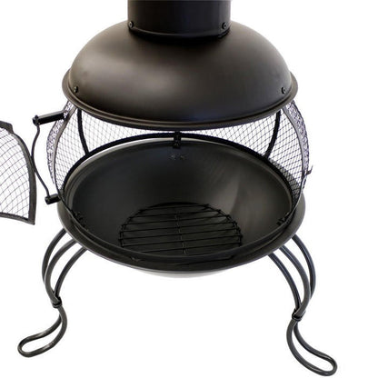 FastFurnishings Black Steel Chimenea Wood Burning Fire Pit