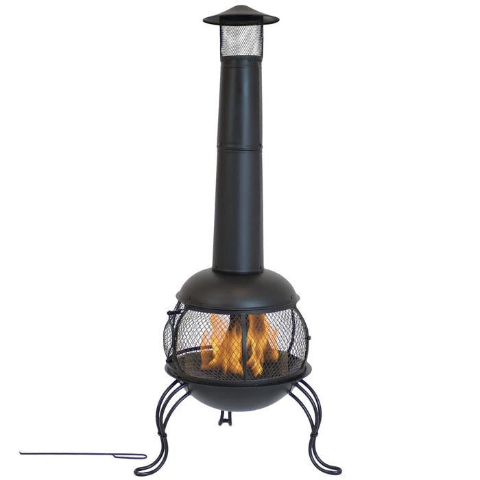 FastFurnishings Black Steel Chimenea Wood Burning Fire Pit