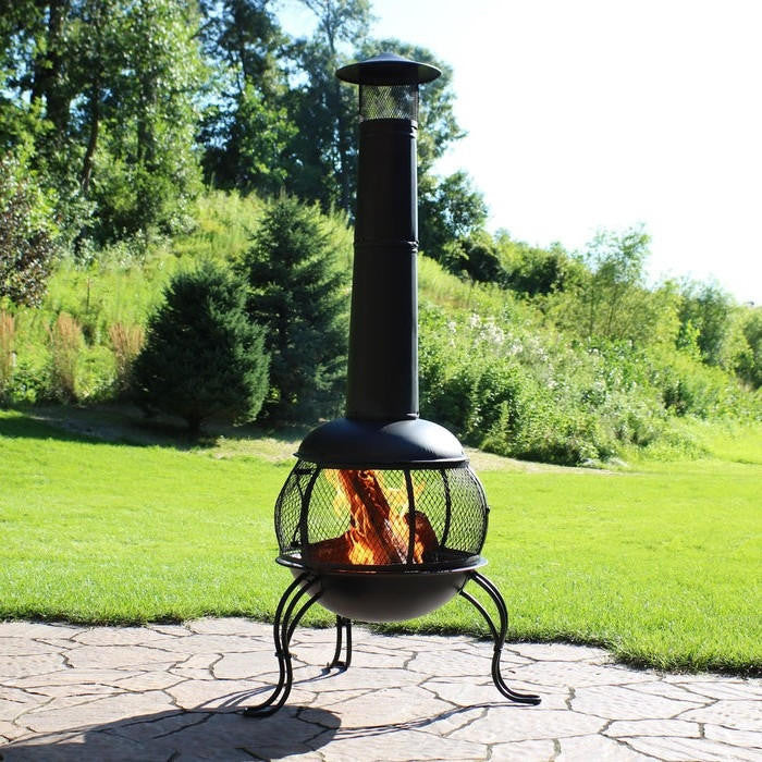 FastFurnishings Black Steel Chimenea Wood Burning Fire Pit