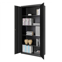 FastFurnishings Black Steel Lockable Storage Cabinet Shelving Unit with 4 Adjustable Shelves