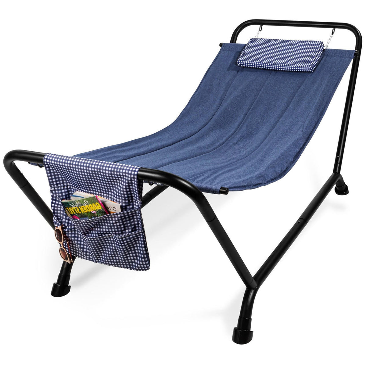 FastFurnishings Blue Waterproof Patio Hammock w/ Stand Pillow Storage Pockets